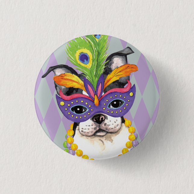Mardi Gras Boston Terrier Knapp (Framsida)