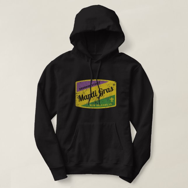 Mardi Gras Bourbon Street & New Orleans Retro Gift Hoodie (Design framsida)