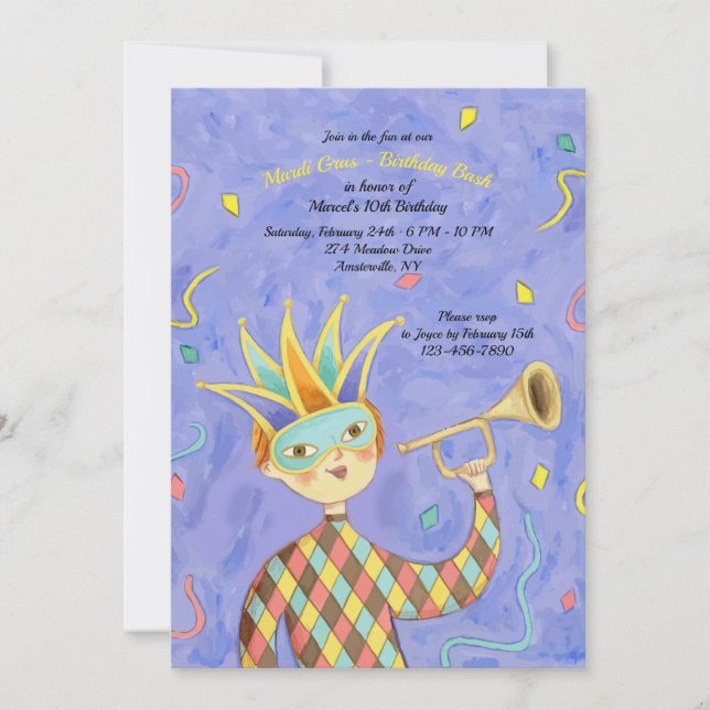 Mardi Gras Boy Birthday-inbjudan Inbjudningar (Framsida)