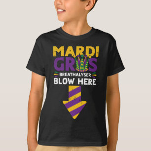 Mardi Gras Breathalyzer Blow here Lusny Vuxen Mard T Shirt