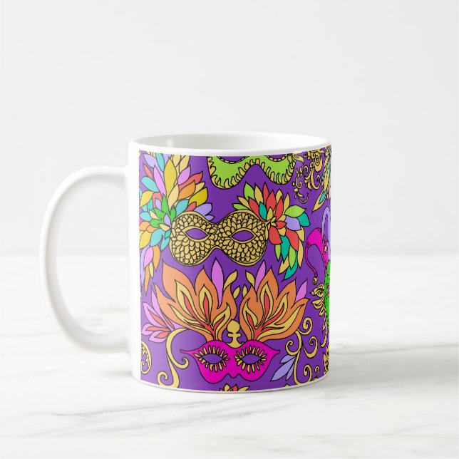 Mardi Gras Bright Lila Grönt Masqueramasker Kaffemugg (Vänster)