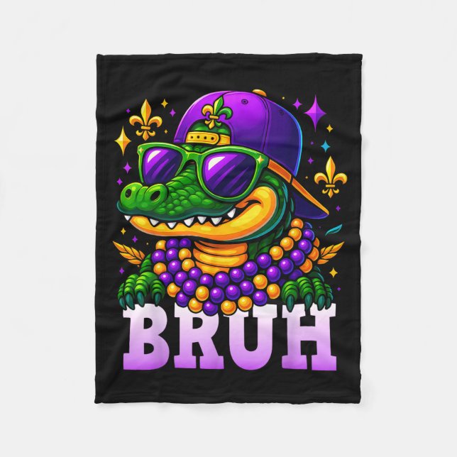Mardi Gras Bruh Mardigator Alligator Costume Teens Fleecefilt (Framsidan)