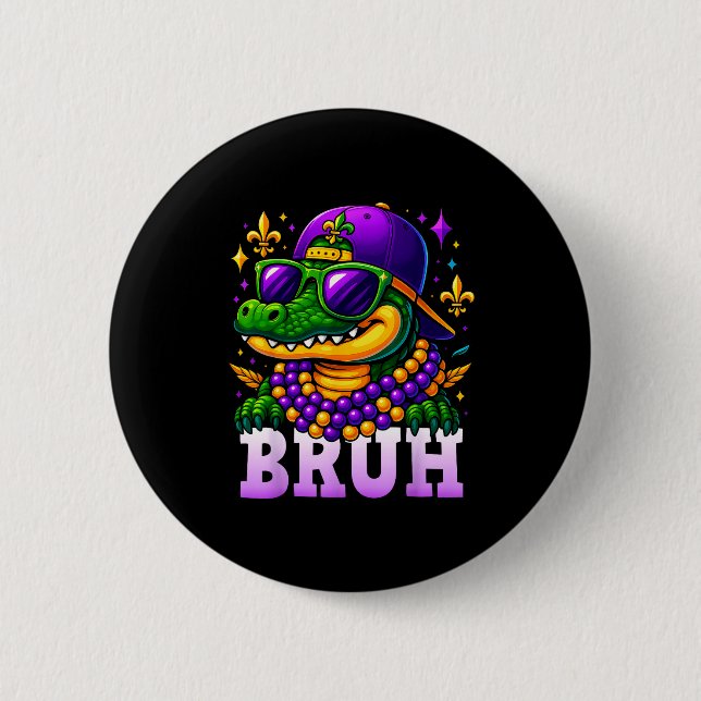 Mardi Gras Bruh Mardigator Alligator Costume Teens Knapp (Framsida)