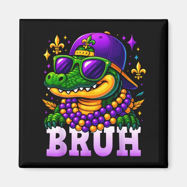 Mardi Gras Bruh Mardigator Alligator Costume Teens Magnet (Framsidan)