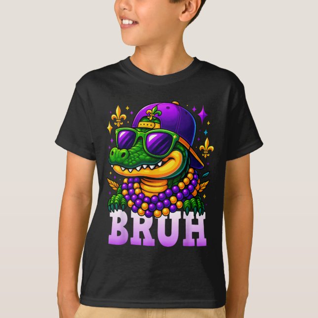 Mardi Gras Bruh Mardigator Alligator Costume Teens T Shirt (Framsida)