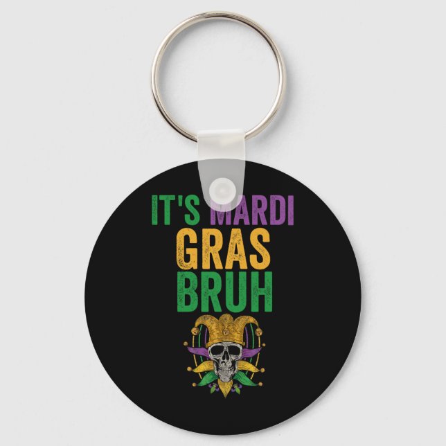 Mardi Gras Bruh Skeleton Skull Funny Mardi Gr Nyckelring (Framsida)