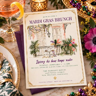 Mardi Gras-brunch New Orleans-balustrad Inbjudningar