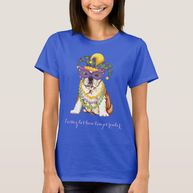 Mardi Gras Bulldog Tee Shirt (Framsida)