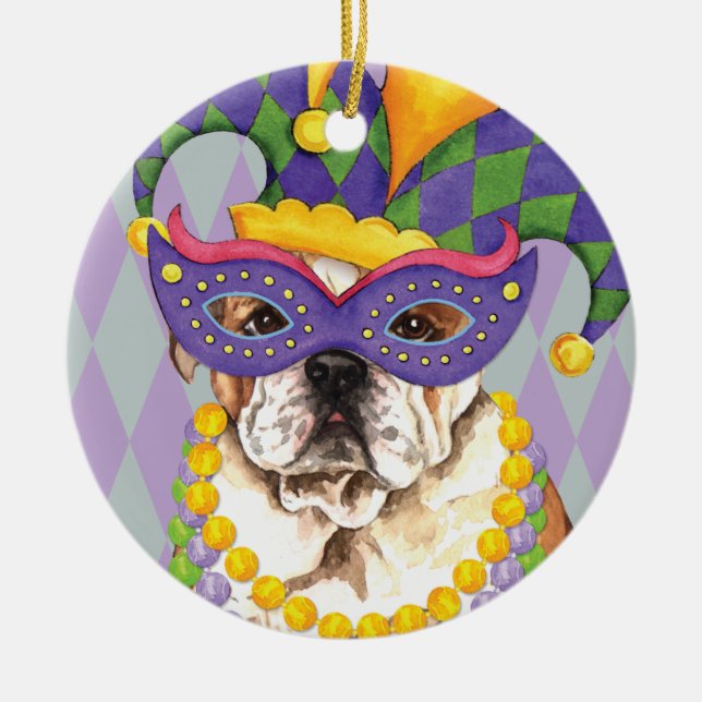 Mardi Gras bulldogg Julgransprydnad Keramik (Framsidan)