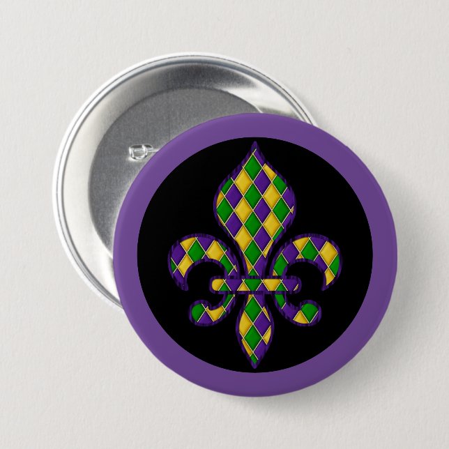 Mardi Gras Button Pin Knapp (Framsida & baksida)