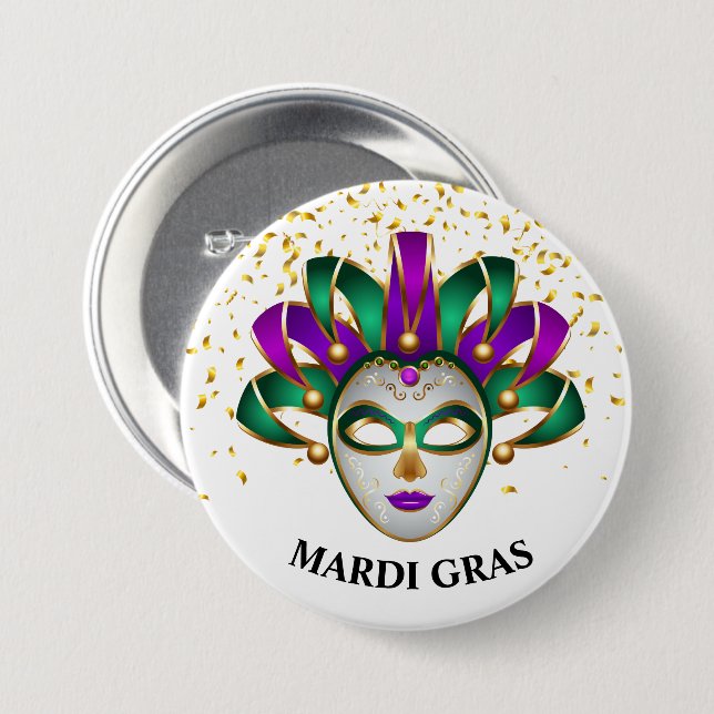 Mardi Gras Button Pin Knapp (Framsida & baksida)