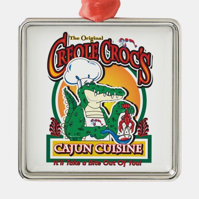 Mardi Gras Cajun Crokodile Julgransprydnad Metall (Framsidan)