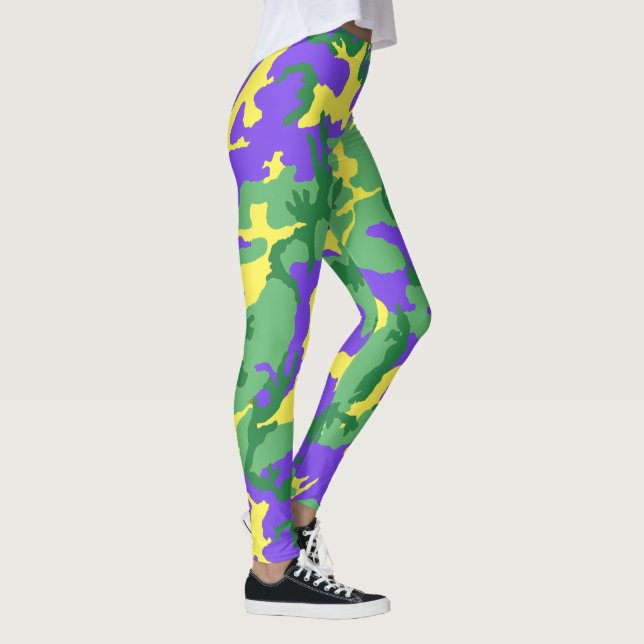 Mardi Gras Camo Camouflage Party Färgad Leggings (Höger)
