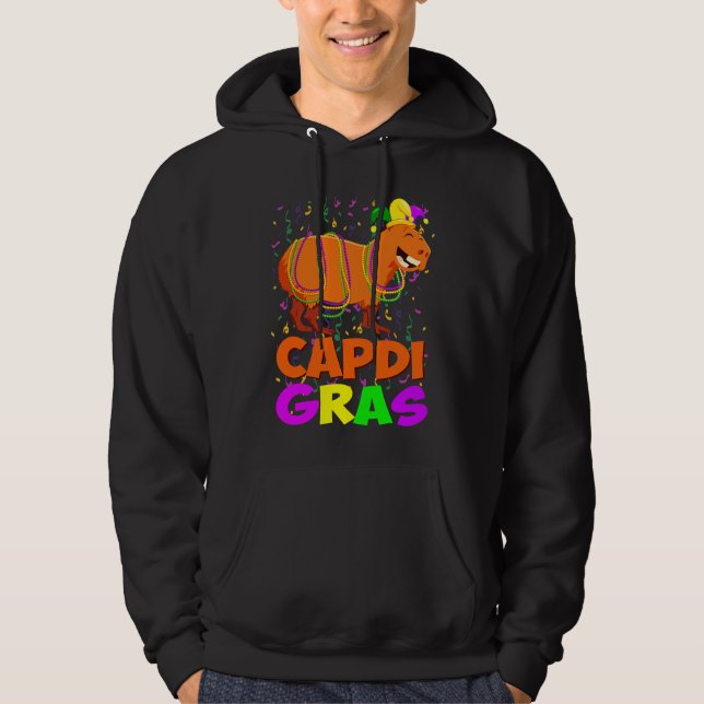 Mardi Gras Capybara Beads  outfit Carnival Parade Hoodie (Framsida)