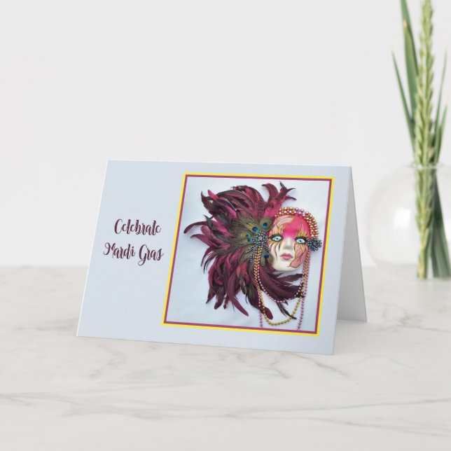 Mardi Gras Card med vacker mask Helgkort (Framsida)