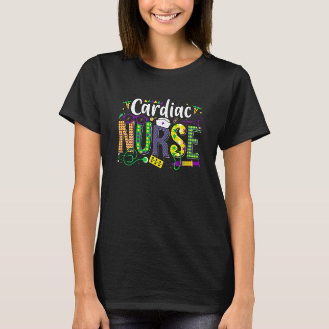 Mardi Gras Cardiac Nurse celebrations parade party T Shirt (Framsida)