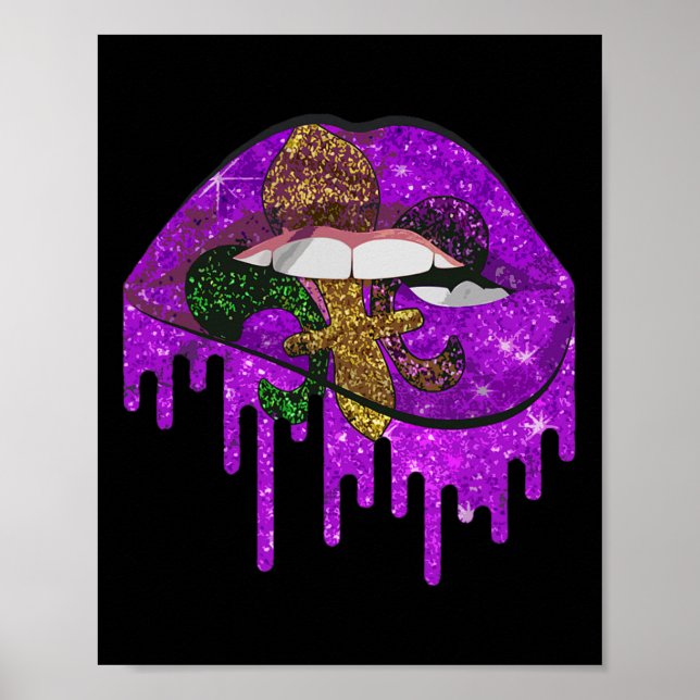Mardi Gras Carnival Costume Lila and Guld Fleur- Poster (Framsidan)