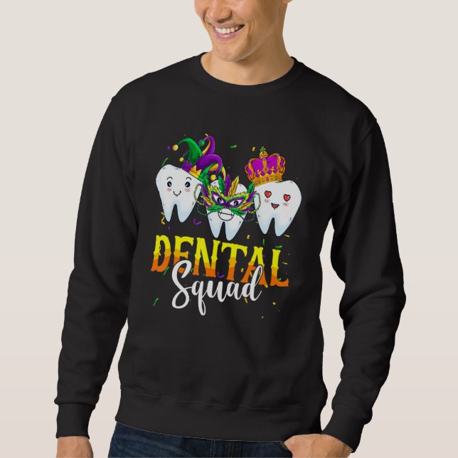 Mardi Gras Carnival Dental Squad New Orlean Dentis Lång Ärmad Tröja (Framsida)