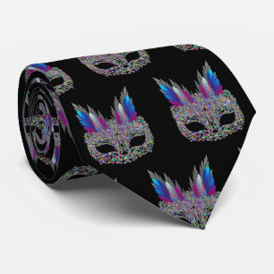 Mardi Gras Carnival Feather Mask NeckTie 2 Slips