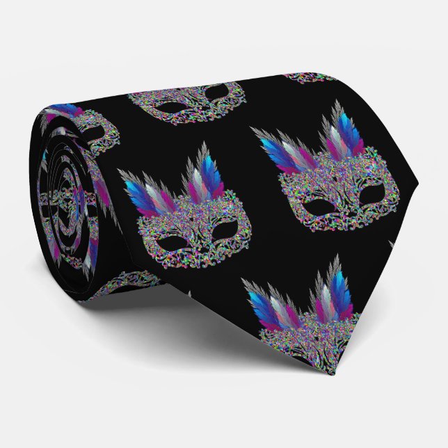 Mardi Gras Carnival Feather Mask NeckTie 2 Slips (Rullad)