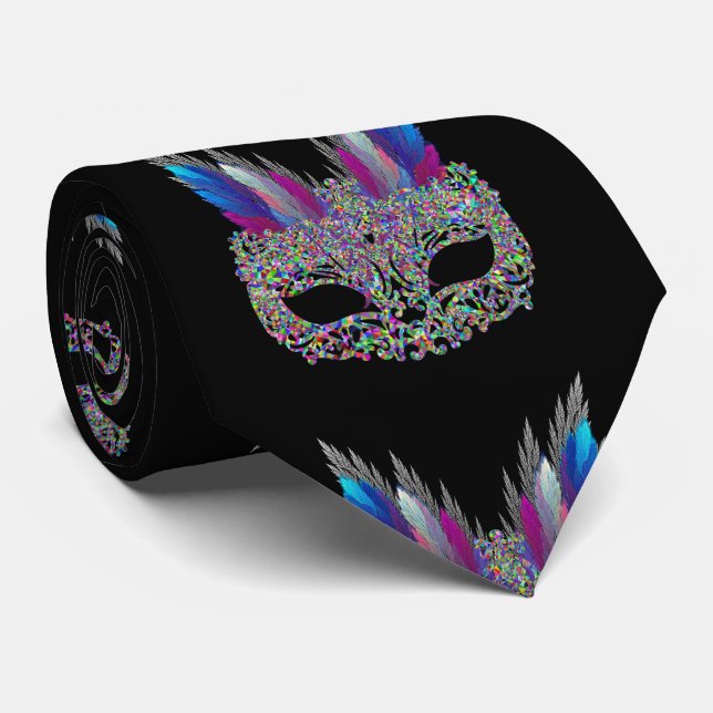 Mardi Gras Carnival Feather Mask NeckTie Slips (Rullad)