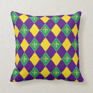 Mardi Gras Carnival Festive Fleur de Lis Diamond Kudde