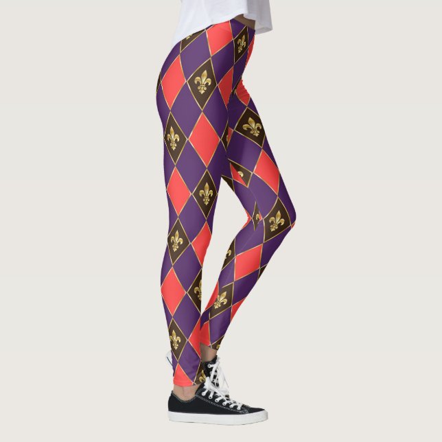 Mardi Gras Carnival Fleur de Lis Diamond Decor Leggings (Höger)
