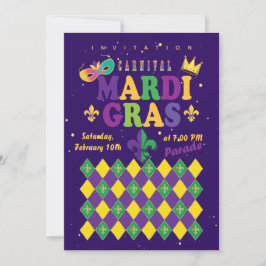 Mardi Gras Carnival Fleur de Lis Diamond Harlequin Inbjudningar