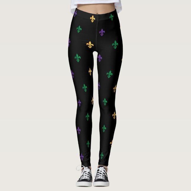 Mardi Gras Carnival Fleur de Lis Diamond Harlequin Leggings (Framsida)