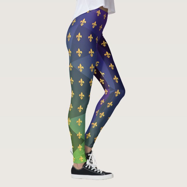 Mardi Gras Carnival Fleur de Lis Diamond Harlequin Leggings (Höger)