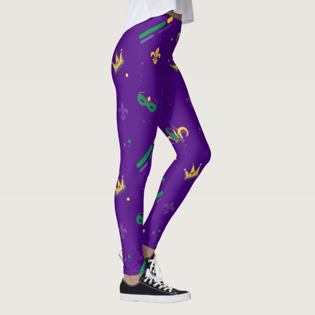 Mardi Gras Carnival Fleur de Lis Diamond Harlequin Leggings (Höger)