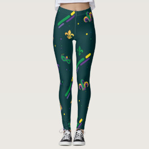Mardi Gras Carnival Fleur de Lis Diamond Harlequin Leggings