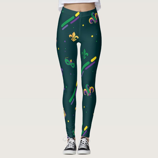 Mardi Gras Carnival Fleur de Lis Diamond Harlequin Leggings (Framsida)