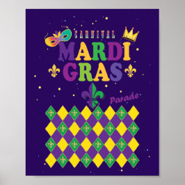 Mardi Gras Carnival Fleur de Lis Diamond Harlequin Poster