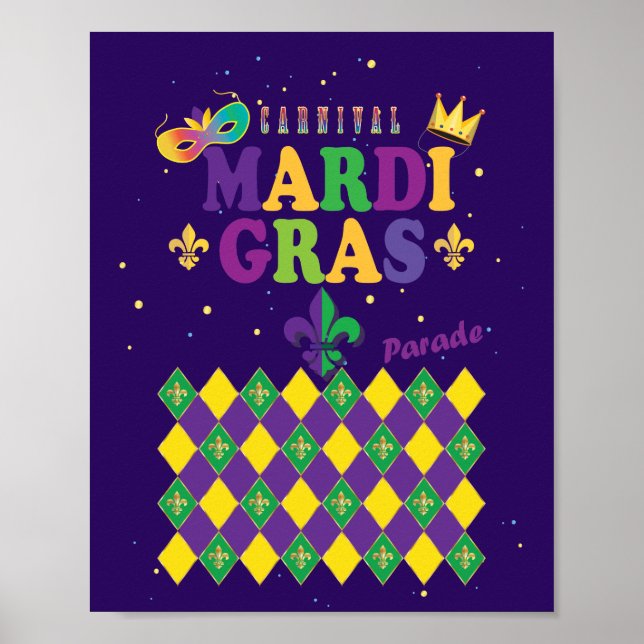 Mardi Gras Carnival Fleur de Lis Diamond Harlequin Poster (Framsidan)