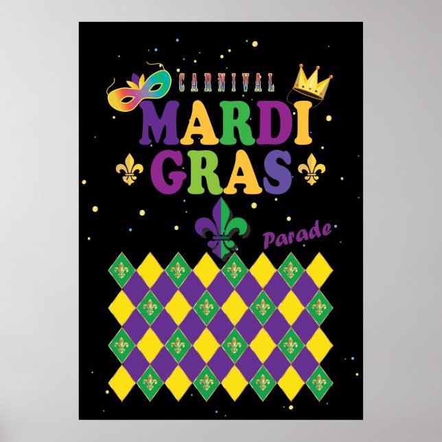 Mardi Gras Carnival Fleur de Lis Diamond Harlequin Poster (Framsidan)