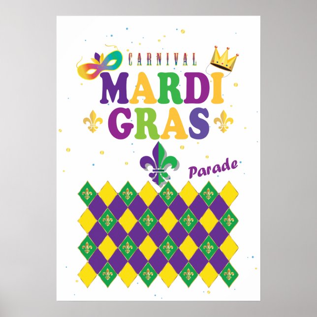 Mardi Gras Carnival Fleur de Lis Diamond Harlequin Poster (Framsidan)