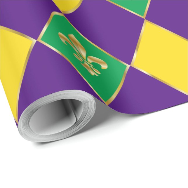 Mardi Gras Carnival Geometric Rhombus Fleur de Lis Presentpapper (Rulle Hörn)