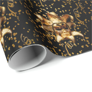 Mardi Gras Carnival Guld-mask med konfetti Presentpapper