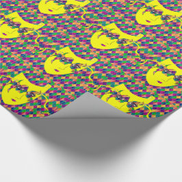Mardi Gras Carnival Gult Mask på Lila Diamonds Presentpapper