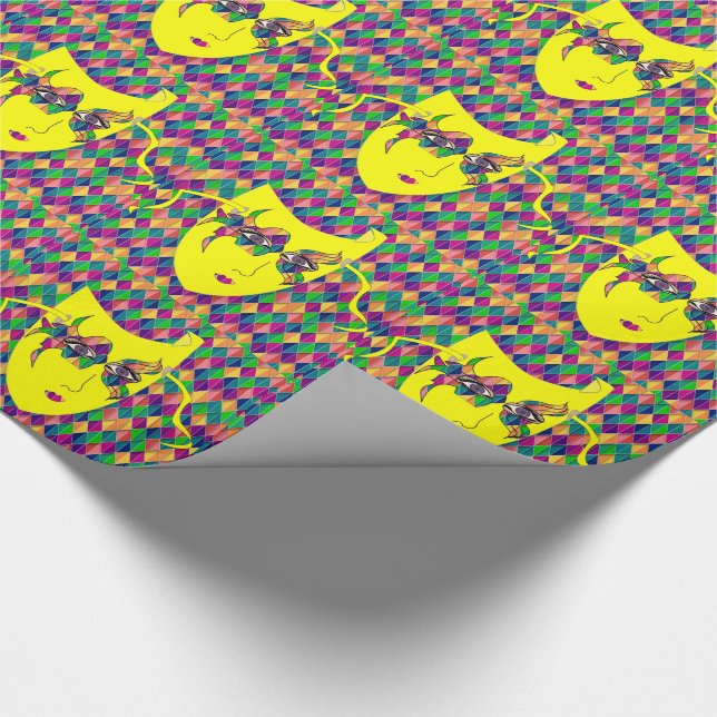Mardi Gras Carnival Gult Mask på Lila Diamonds Presentpapper (Hörn)