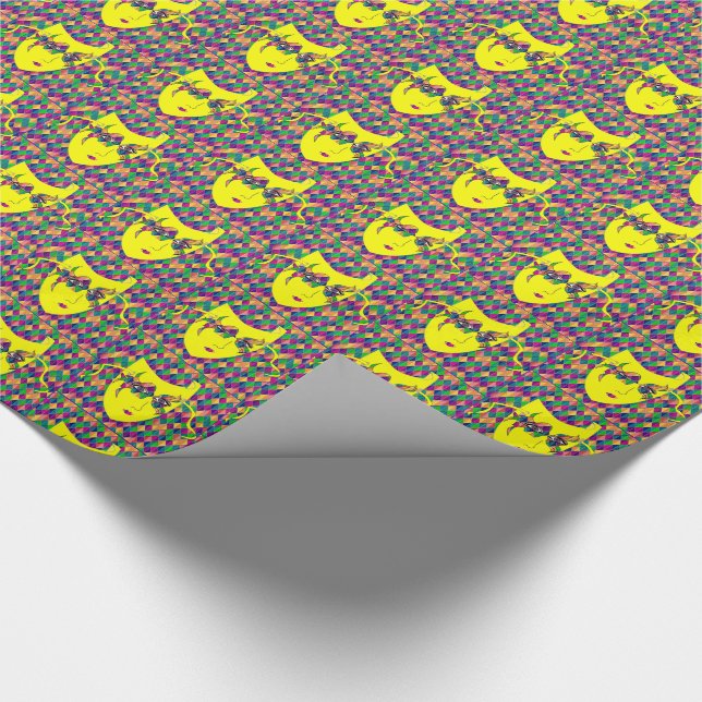 Mardi Gras Carnival Gult Mask på Lila Diamonds Presentpapper (Hörn)