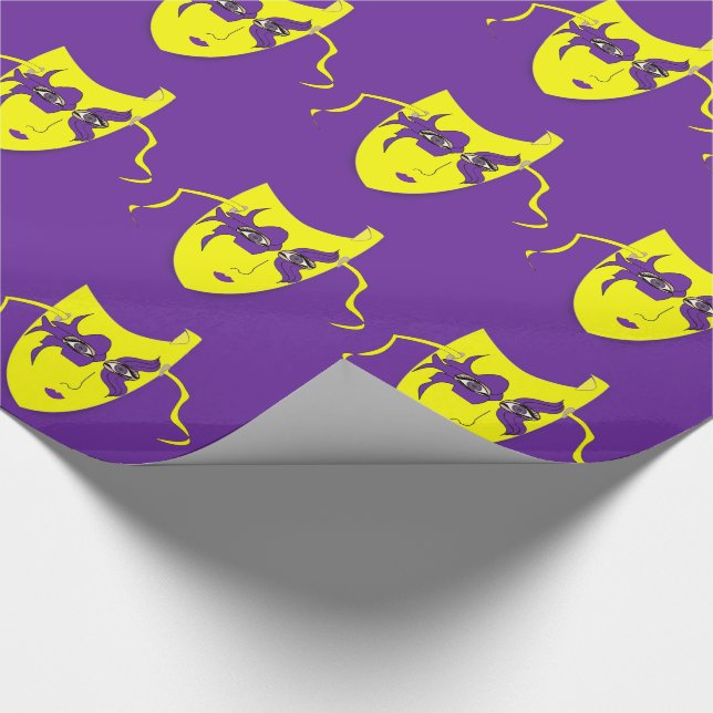 Mardi Gras Carnival Gult Mask på Lila Presentpapper (Hörn)