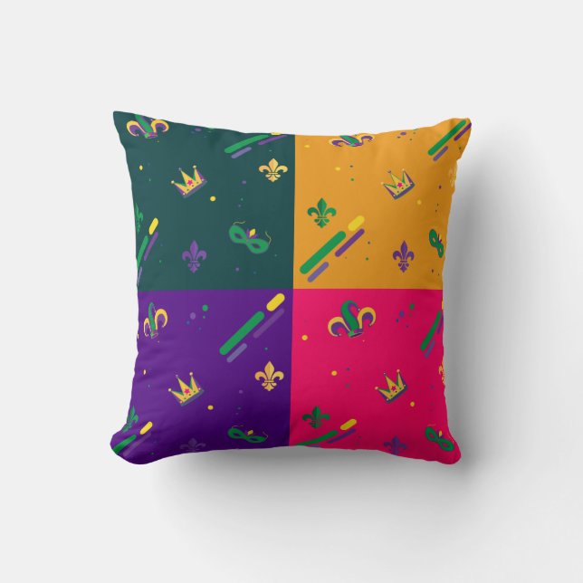 Mardi Gras Carnival Harlequin Fleur de Lis Diamond Kudde (Framsida)