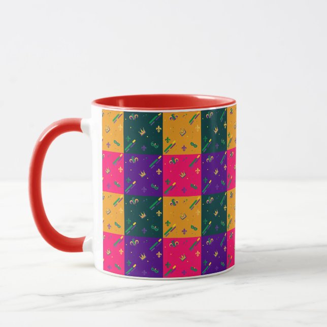 Mardi Gras Carnival Harlequin Fleur de Lis Diamond Mugg (Vänster)