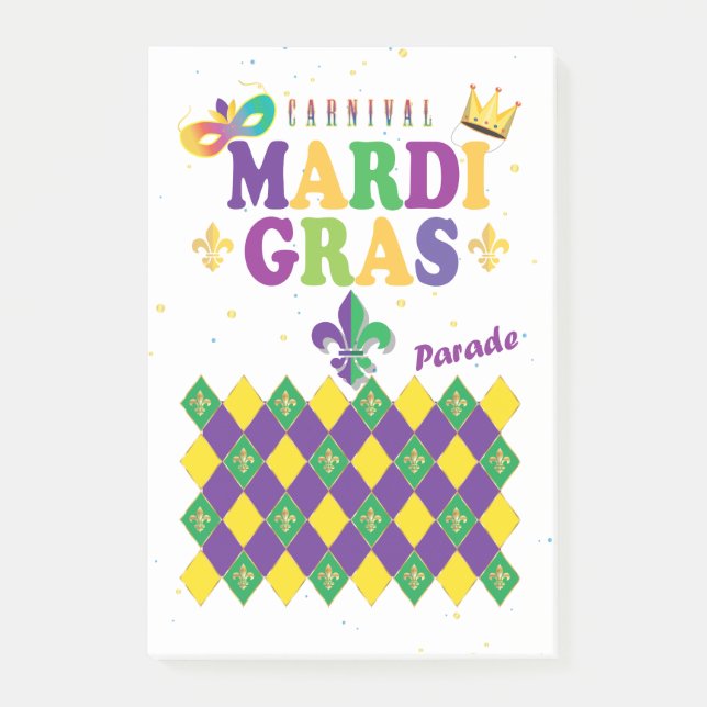 Mardi Gras Carnival Harlequin Fleur de Lis Diamond Post-it Block (Framsida)