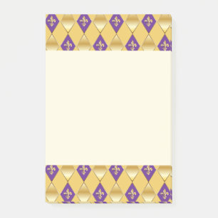 Mardi Gras Carnival Harlequin Guld Fleur de Lis Post-it Block