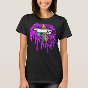Mardi Gras Carnival Lila Guld Läppar Drickt 1 T Shirt
