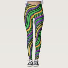 Mardi Gras Carnival Lila Guld och Grönt Leggings
