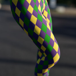 Mardi Gras Carnival Lila Guld och Grönt Leggings